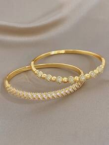 18K Gold Plated Anti-Fade Elegant Round Bead & Twisted Zirconia Bracelet Set, Women's Jewelry Set, Summer Bohemian Beach Jewelry, Vacation Season, Mother's Day Gift, Daily Party Date Evening Dinner Wedding Valentine's Day Anniversary Music Festival Christmas Date Easter Halloween - Multicolor - View 8