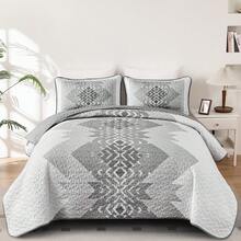 Grey Boho Reversible Bedspread Set Queen Size (90"X96").3 Pieces Geometric Print Coverlet With 2 Pillowcases, Soft & Lightweight Textured Microfiber Bedding For All Seasons Perfect Father's Day Gift & Wedding Home Decor - 灰色 - 查看 11