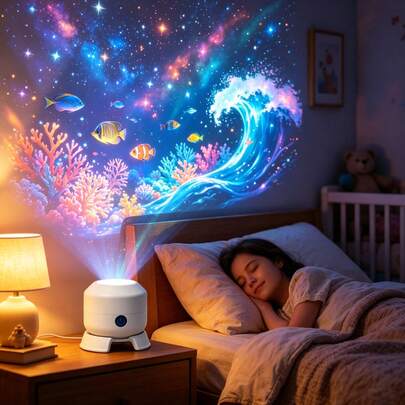 This 360° Rotating Star Sky And Wave Projection Night Light Projects Galaxy Patterns. USB Powered, Suitable For Bedroom, Ceiling And Room Decor, Adding Romantic Magic To Your Private Space. An Ideal Christmas Or Birthday Gift For Mother, Boyfriend Or Girlfriend.