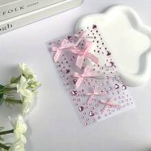 Soft Pink Bow Rhinestone Face Stickers, Designed For Eye And Cheek Makeup, Fits Most Face Shapes, No Need For Extra Cutting, Just Apply To Create A Delicate Makeup Look. The Soft Pink Bow Texture Is Fine And Durable, The Pink Crystal Luster Is Long-Lasting And Scratch-Resistant. High Adhesion After Application, Unlikely To Fall Off During Daily Activities, Easy For Beginners To Use, Suitable For DIY Makeup At Home - Multicolor - View 8