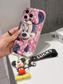 Disney Mickey Mouse Clubhouse Phone Case : 3D Fluffy Pattern Border Protector Phone Soft Phone Case With A Free Cute Mickey Bracelet Chain Lanyard, Mickey, Minnie, Goofy, Donald Duck, Daisy Duck, Pluto, For Apple 17 Promax 17 Pro 16 15 14 13 12 11 Pro Max XS Max X XR Soft Cover Summer Phone Case - 白色 - 查看 4
