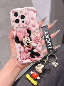 Disney Mickey Mouse Clubhouse Phone Case : 3D Fluffy Pattern Border Protector Phone Soft Phone Case With A Free Cute Mickey Bracelet Chain Lanyard, Mickey, Minnie, Goofy, Donald Duck, Daisy Duck, Pluto, For Apple 17 Promax 17 Pro 16 15 14 13 12 11 Pro Max XS Max X XR Soft Cover Summer Phone Case - 白色 - 查看 5