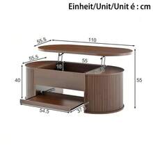 Lift-Top Coffee Table, Coffee Table With Curved Wooden Sides, Removable Shelf, Lift-Top, Multifunctional Living Room Furniture. - Brown - View 5