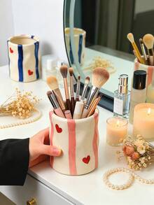 1pc High-End Nordic Style Donut Shaped Makeup Brush Holder, Multi-Functional Pen Cup Decor, Large Capacity For Home & Office Storage, Suitable For Brushes, Combs, Puffs - Multicolor - View 5