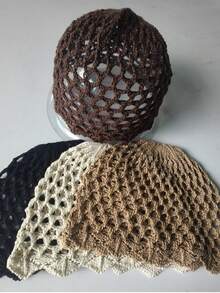 Mũ len dệt rỗng mùa hè cho nữ, kiểu dáng retro đa năng, khăn trùm đầu dệt thủ công, mũ beanie mỏng giúp thon gọn khuôn mặt, mũ rộng vành mùa xuân và mùa hè, mũ chui đầu thời trang chống nắng cho nữ. - Nhiều màu - Xem 3