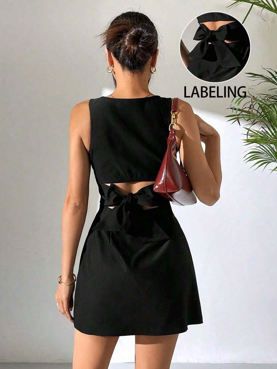 Vestido sin mangas tejido con espalda descubierta para mujer en color marrón - Negro - Ver 1