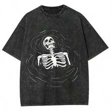 Camiseta de algodón lavado con esqueleto en agua - Negro - Ver 11