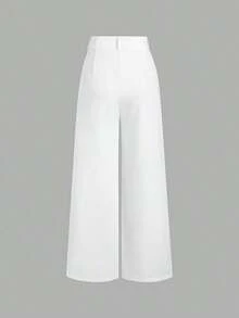 Pantalones anchos plisados de jacquard elegante vintage para mujer, para otoño/invierno - Blanco - Ver 2