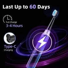 Hailicare 成人电动牙刷，5种模式，IPX7级防水，Type-C充电，续航长达60天，带定时器，便携易用，适合旅行/居家使用 - 查看 7