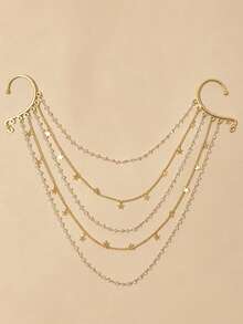 INS Style Crystal Star Tassel Multi-Layer Hair Accessory Chain, Fashionable Decorative Hair Clip Suitable For Women To Wear At Weddings And Parties,Festival,Party, Head Jewelry, Head Chain, Headpiece - Gold - View 4