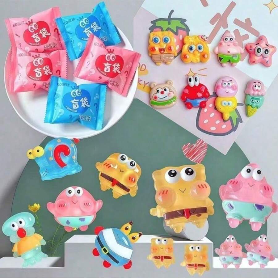 SpongeBob SquarePants 20个/5个盲盒：可爱卡通收藏品。每个盒子包含一个水杯、一个手机壳、一个发夹、一个冰箱贴、高品质树脂DIY配件和其他精彩小物。