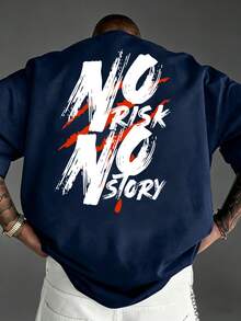 Camvyn Camiseta de manga corta casual y fashionable para hombre, con estampado de eslogan, hombros caídos, corte holgado y transpirable, para el verano - Azul Marino - Ver 1