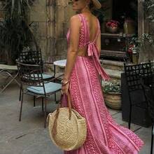 Holidaya Women Fashionable Back Hollow Out Strap Texture Dress Maxi Vacation Beach Outfit Vacation Dress Women Maxi Dresses Beach Dresses For Women Women Dresses Vacation Women Maxi Dresses - Multicolor - Ver 8