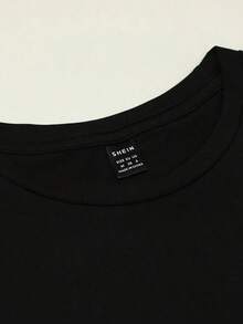 1 Piece Teacher's Day Print T-Shirt, Short Sleeve, Round Neck, Plus Size Casual Top, For Summer And Spring, Women's Clothing, Graphic Tees, Women's Tops, 180g, 100% Cotton. - 黑色 - 查看 4