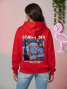 Stylish Sky Painting Starry Sky Printed Kangaroo Hoodie - Đỏ - Xem 1