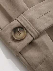Abrigo largo de trinchera de unicolor, ropa de negocios casual, ropa de otoño, ropa de vuelta a la escuela para mujeres - Caqui - Ver 6