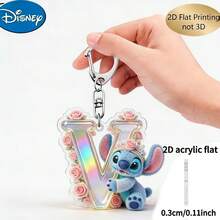 Stitch 字母鑰匙圈 | 壓克力卡通吊飾附鋅合金扣環，適合裝飾包包、汽車鑰匙圈，個性化禮物，節日裝飾鑰匙吊飾，汽車鑰匙圈，後背包錢包鑰匙圈環 - 彩色 - View 18