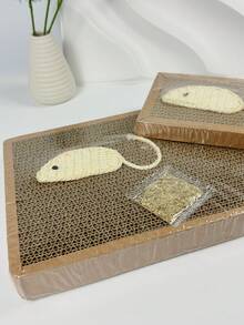 1pc Corrugated Paper Cat Scratching Board, Woven Mouse Cat Toy, Honeycomb Cardboard, Paper Toy, Daily Cat Play, Home Use, Scratch & Durable - one-size - View 9