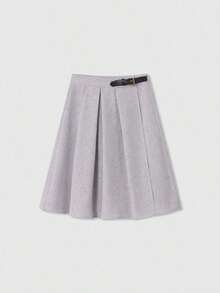Luminelle Falda de cuero PU con cintura acampanada y ajustable para mujer, otoño - Gris 2 - Ver 12