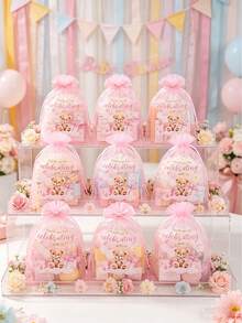 10 túi quà lưới hình gấu hồng, túi organza dây rút 15*10cm, thích hợp cho tiệc mừng em bé chào đời, trang trí tiệc sinh nhật lần thứ nhất, túi quà tặng, đựng trang sức, tiệc tiết lộ giới tính, tiệc mừng em bé, quà tặng tiệc cưới, trang trí tiệc ngày lễ. - Gấu hồng - Xem 2