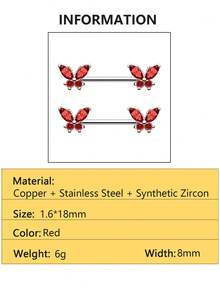2 piezas de anillos para pezones con colgante de mariposa de cobre con circonita, joyería de perforación sexy de acero inoxidable apta para uso diario - Multicolor - Ver 17