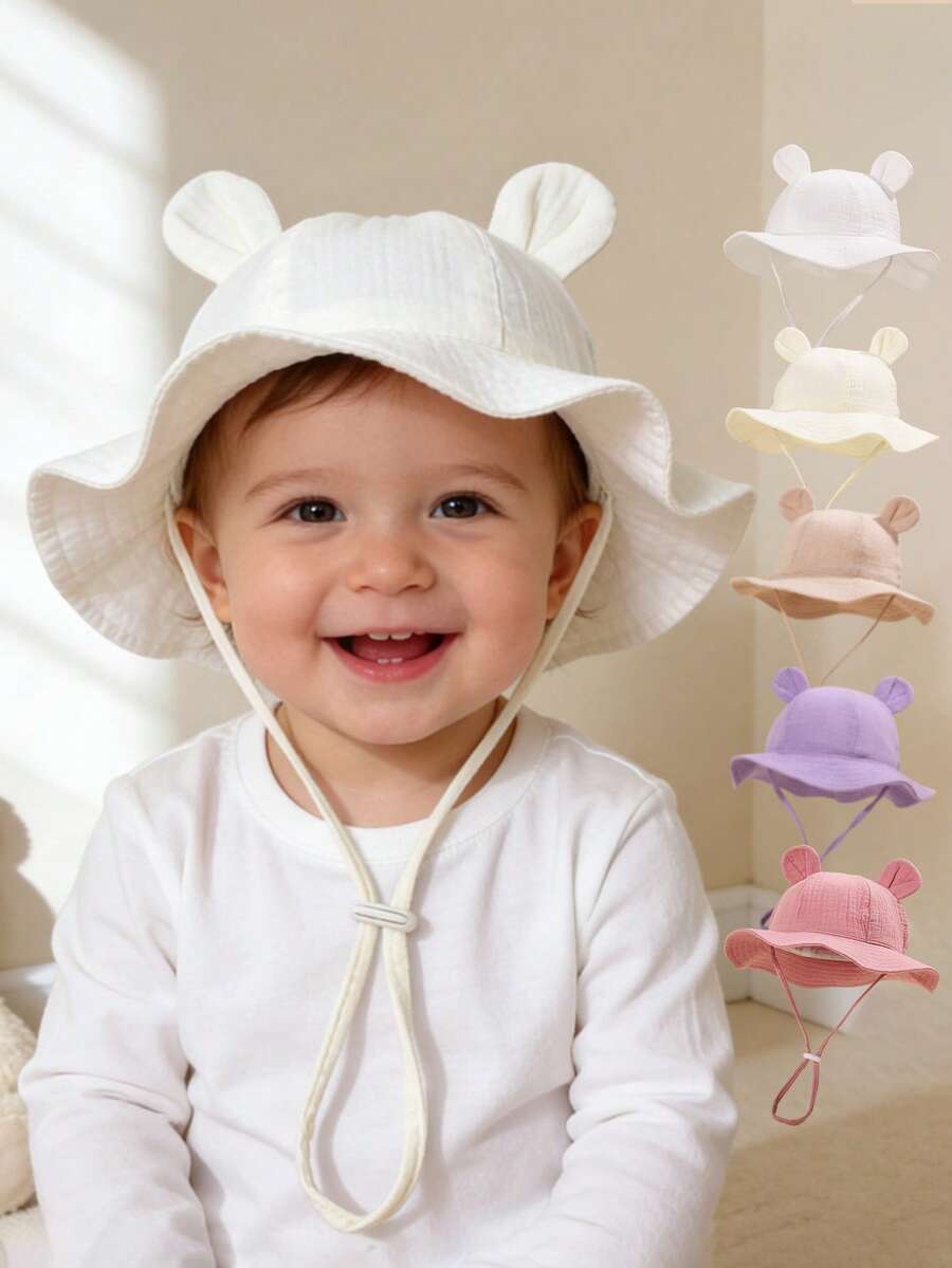 1pc Baby Bear Ear Mesh Bucket Hat, Breathable Adjustable Sun Hat For Infants/Toddlers (Spring/Summer) - 1PC - View 1