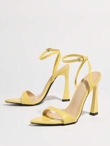 Jin Bei Qi Sandalias de tacón alto con punta puntiaguda y tira de tobillo, elegantes y sexys, aptas para fiestas, actividades al aire libre, primavera/verano - Amarillo - Ver 6