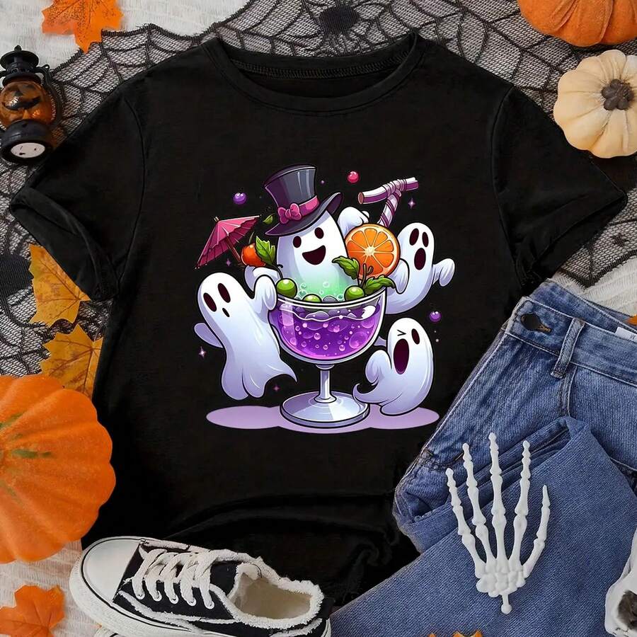Essential T-Shirt For Women, Comfortable All Day, Soft Round Neck, Fashion Print - Black - View 1