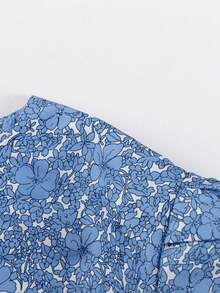 Vestido corto estampado floral primavera 2026, manga larga, cintura ajustada y pliegues casual - Azul - Ver 4