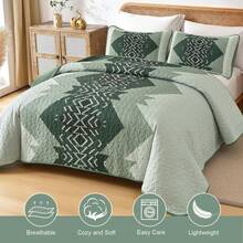 Juego de colcha reversible verde estilo bohemio tamaño Queen (90"x96"). Colcha de 3 piezas con estampado geométrico y 2 fundas de almohada. Ropa de cama de microfibra texturizada, suave y ligera, ideal para todas las estaciones. Regalo perfecto para el Día de la Madre y decoración para el hogar en bodas. - Verde - Ver 12