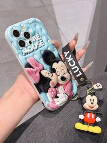 Disney Mickey Mouse Clubhouse Phone Case : 3D Fluffy Pattern Border Protector Phone Soft Phone Case With A Free Cute Mickey Bracelet Chain Lanyard, Mickey, Minnie, Goofy, Donald Duck, Daisy Duck, Pluto, For Apple 17 Promax 17 Pro 16 15 14 13 12 11 Pro Max XS Max X XR Soft Cover Summer Phone Case - 白色 - 查看 6