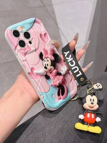 Disney Mickey Mouse Clubhouse Phone Case : 3D Fluffy Pattern Border Protector Phone Soft Phone Case With A Free Cute Mickey Bracelet Chain Lanyard, Mickey, Minnie, Goofy, Donald Duck, Daisy Duck, Pluto, For Apple 17 Promax 17 Pro 16 15 14 13 12 11 Pro Max XS Max X XR Soft Cover Summer Phone Case - 白色 - 查看 6