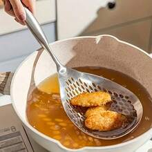 1 Piece Stainless Steel Heat-Resistant Slotted Spoon - Large Mesh Strainer: Suitable For Kitchen Cooking, Frying, Baking, Restaurant Use, Outdoor Barbecue, Hot Pot And Other Applications - 銀色 - 查看 6