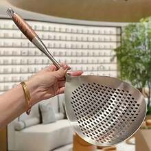 1 Piece Stainless Steel Heat-Resistant Slotted Spoon - Large Mesh Strainer: Suitable For Kitchen Cooking, Frying, Baking, Restaurant Use, Outdoor Barbecue, Hot Pot And Other Applications - 銀色 - 查看 8