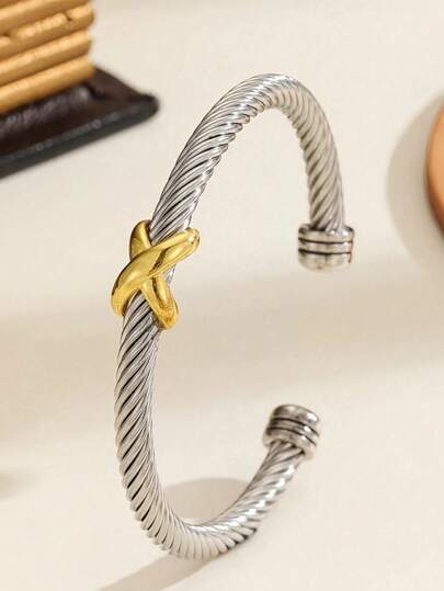 1 Piece Of Multi-Color Stainless Steel 8-Shaped Open Bracelet, Simple And Stylish C-Shaped Adjustable Gift, Suitable For Teenagers, Family And Friends, Beautiful Wedding/Birthday Gift