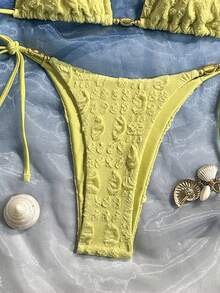 Bộ bikini màu trắng trơn thanh lịch dành cho nữ, trang phục đi biển thường ngày phù hợp cho tiệc tùng, đám cưới, lễ hội đua ngựa Kentucky Derby, kỳ nghỉ hè. - Màu Mù tạt vàng - Xem 6
