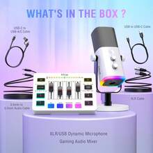 XLR/USB音频混音器套装，带增益旋钮的播客录音麦克风，带推子的PC视频混音器套装，游戏语音 - FIFINE KS5 白色 - 白色 - 查看 11