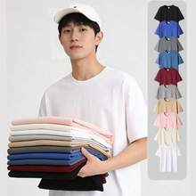 220g 厚手コットン半袖 T シャツ メンズ夏高品質ゆったりシルエット カジュアル万能トップス - ピンク - チェックする 2