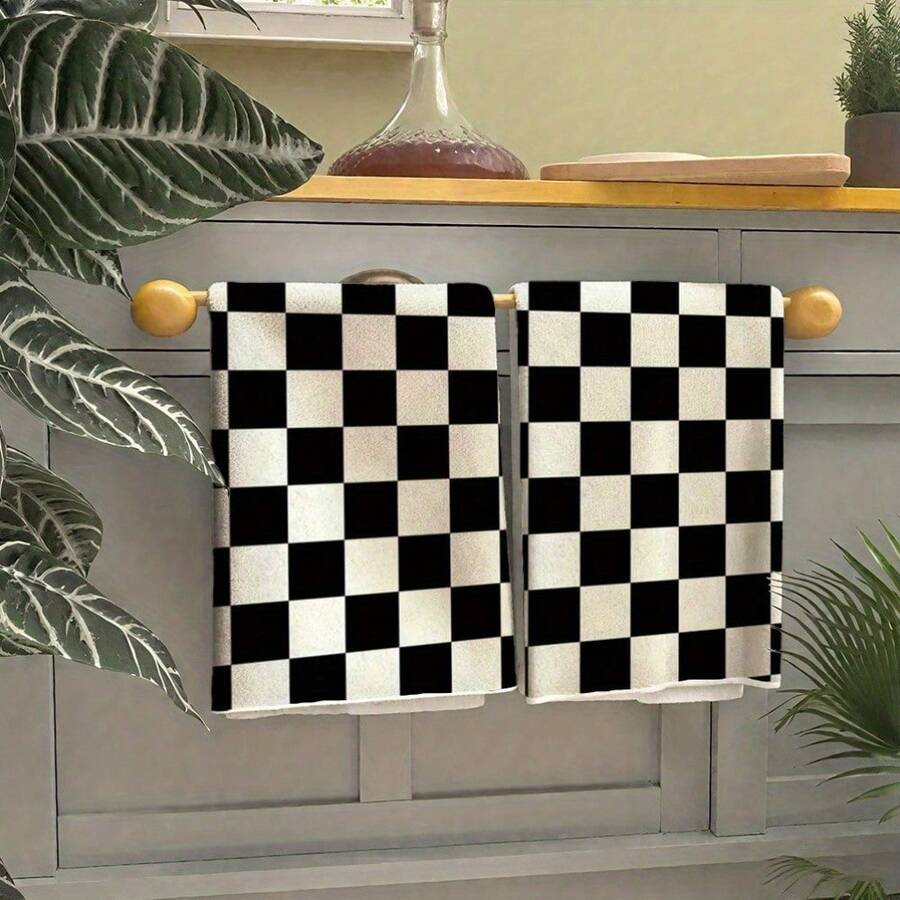 2pcs Black And White Checkered Dish Cloths - Reusable, Washable, Super Absorbent Microfiber Kitchen Towels, 23.6x15.7in, Contemporary Style For Home & RV Use, Durable & Easy To Clean, Dish Towels For Kitchen Suitable For Birthdays, Anniversaries, Valentine's Day, Thanksgiving, Christmas, Halloween, Weddings, And New Year's Gifts, This Is An Ideal Present For Her, And Also A Great Choice For Him, Family, Boyfriend, Girlfriend, Father, Mother, Lover, Daughter, Son, Grandparents, Friends, Classmates, And Pets.It Can Be Used On Sofas, Beds, In Cars, Bedrooms, Living Rooms, Offices, Outdoor Camping, Beaches, Etc., As Wall Decorations, Bedroom Decorations, Halloween Decorations, Autumn Home Decor, Autumn Decorations, Christmas Party-Themed Kitchen Towels, Christmas Decorations, And Office Decorations. - Nhiều màu 14 - Xem 1
