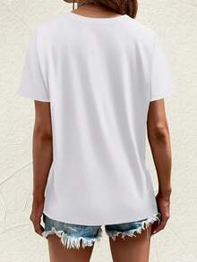PremiumCamiseta oversize para mujer y unisex - Cómoda camiseta de color marrón calabaza para otoño, de cuello redondo y manga corta, lavable a máquina, adecuada para usar en capas en otoño, para uso diario casual, estilo cómodo y agradable, linda. Nueva llegada - Blanco - Ver 3