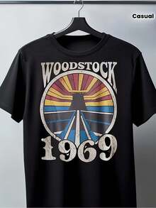 Vintage 1969 Men's T-Shirt - Original And Iconic Crew Neck T-Shirt, Suitable For Concerts, Festivals And Casual Wear, Women's Blouses, Blouses, Casual Blouses For Ladies, Casual Blouses For Ladies, Women's Tops, Tops, Unisex. - 黑色 - 查看 1