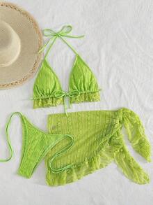 Swim Mod Set de 3 piezas de ropa de baño de verano para mujer - Verde lima - Ver 6