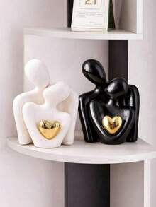 2 Peças Mini Escultura de Casal, Decoração em Resina, Adequada para Prateleiras de Quarto, Ideal para Presentes de Casal em Aniversário Romântico, Casamento e Dia dos Namorados - Tamanho Único - Visão 4