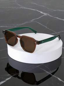 1pc New Fashion Square Double-Frame Retro Personalized Ocean Lens Tortoiseshell Fashion Glasses, Suitable For Daily Wear, Fashionable And Versatile, Suitable For Autumn/Winter Outfits, Beach Accessories, Retro Y2K All-Match Glasses, Business And Casual Gifts - Green Tea - View 6