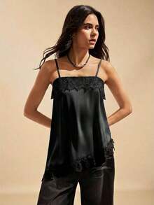 Top de tirantes negro minimalista de unicolor para mujer - Negro - Ver 7