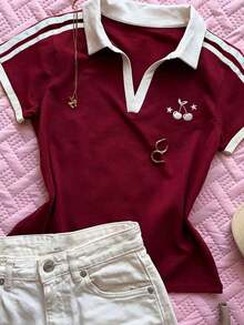 Camiseta de manga corta ajustada para mujer con estampado de todo el cuello - Multicolor 4 - Ver 4