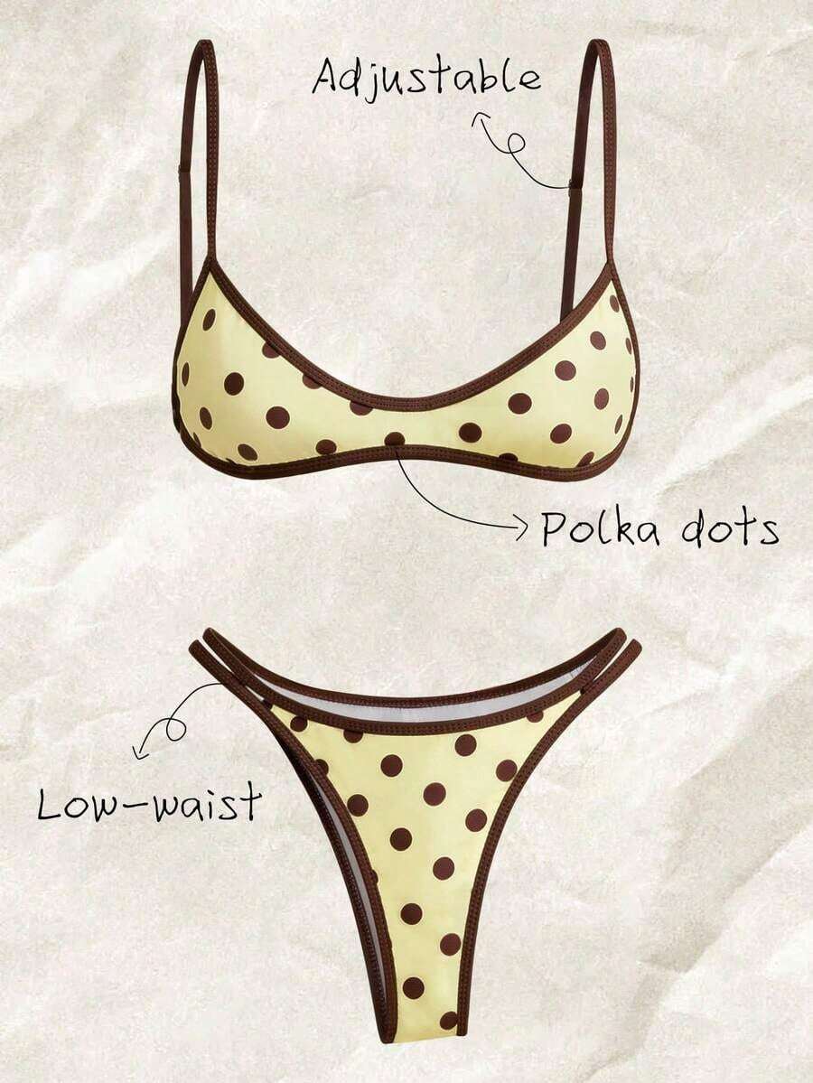 Conjunto de bikini con tirantes de espagueti de tela jacquard para mujer, primavera/verano - Multicolor - Ver 1