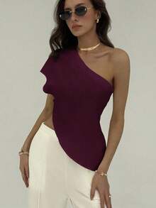 Blusa de unicolor casual y versátil para uso diario de mujer - Rojo violeta - Ver 6
