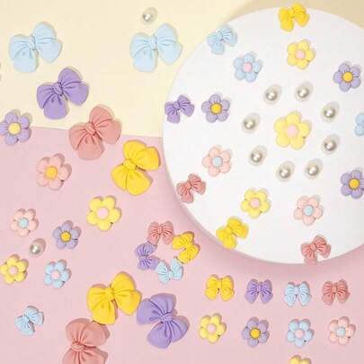 24pcs Set Of Fresh And Cute Shoe Decorations - Bow Clips, Flowers, And Light-Colored Faux Pearl DIY Shoe Charms For Charming Clogs And Sandals - Perfect Birthday Party Gift.