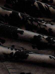 MOD Vestido De Terciopelo Con Malla Y Cinta De Lazo De Flor De Mujer - Negro - Ver 3